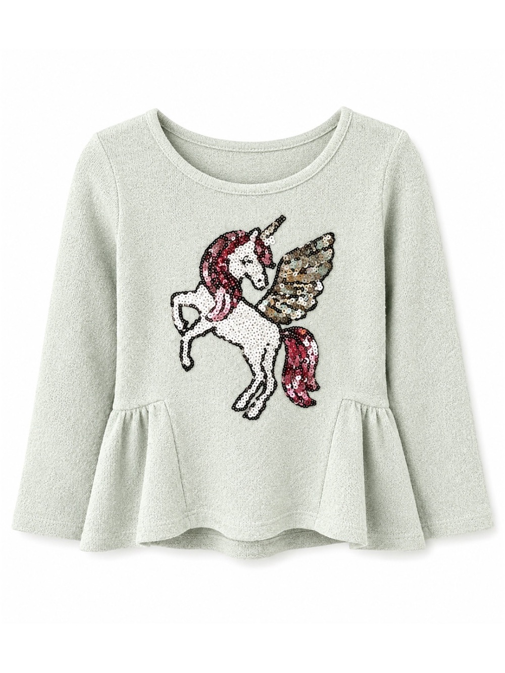 Bailey Lane Girls Turquoise Unicorn Sequin Peplum Sweater Size XS 4/5